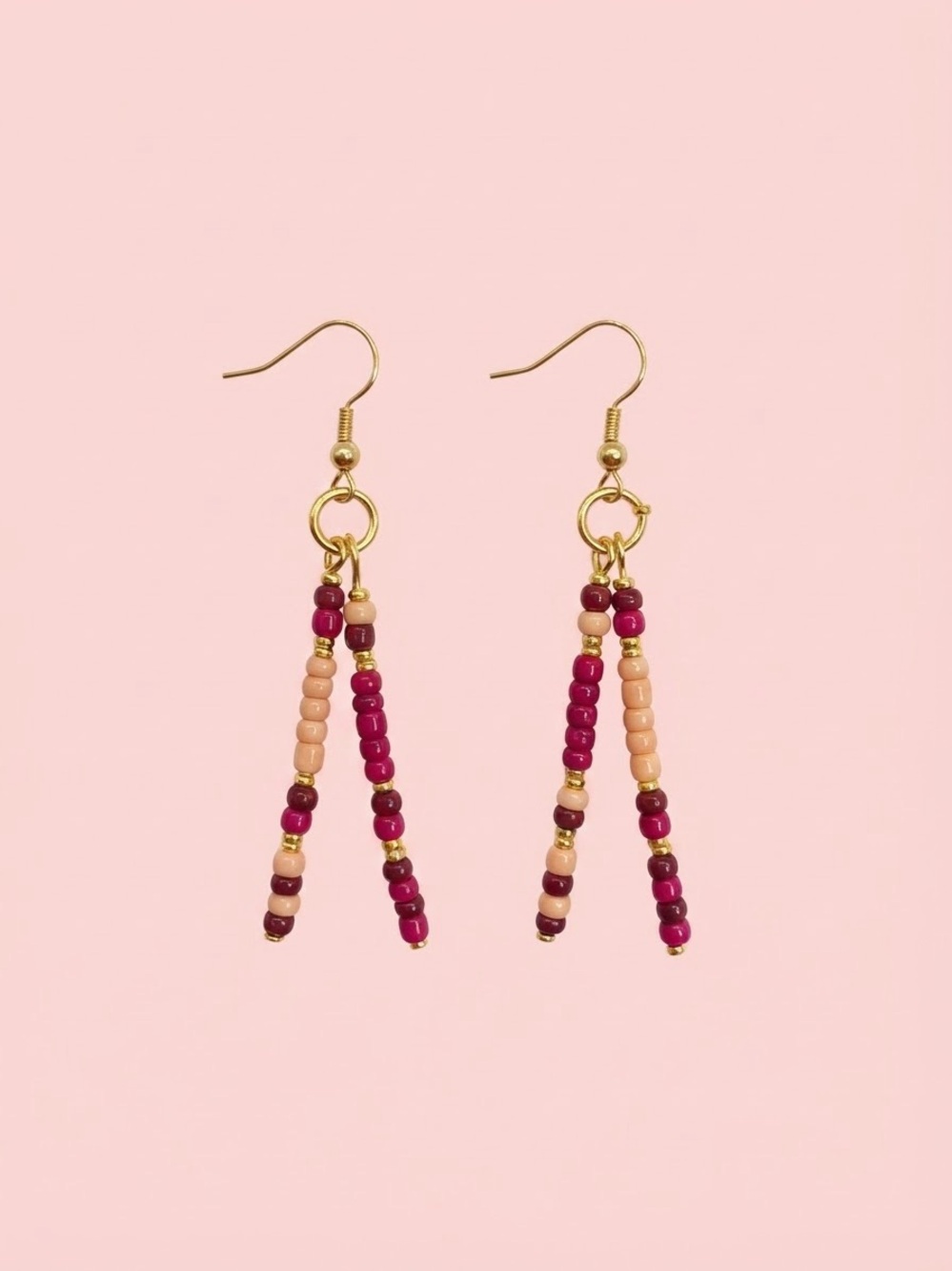 Gold-Tone Beaded Drop Earrings in Pink and Burgundy